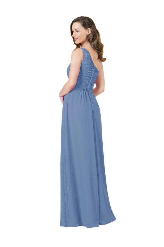 Sleeveless One Shoulder Soft Chiffon Windsor Blue Long Bridesmaid Dress Bath