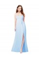 Sleeveless Square Neck Soft Chiffon Light Sky Blue Sheath Long Bridesmaid Dress Bath
