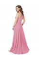 Sleeveless Halter Neck Soft Chiffon Skin Pink Long Prom Dress / Bridesmaid Dress Bath
