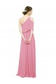 Sleeveless One Shoulder Soft Chiffon Skin Pink Long Bridal Party Dress Bath