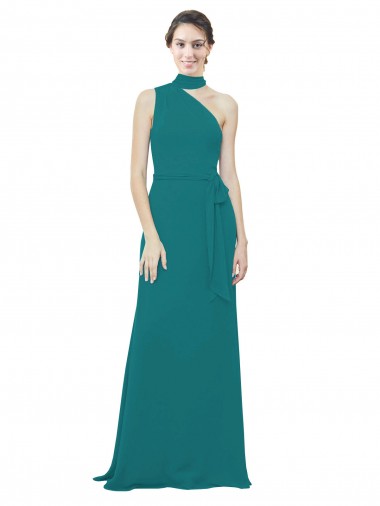 Sleeveless One Shoulder Soft Chiffon Hunter Long Bridesmaid Dress Bath