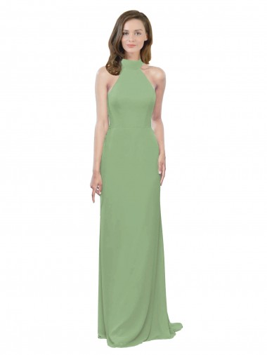 Sleeveless High Neck Soft Chiffon Seagrass Long Formal Dress / Bridesmaid Dress Bath