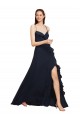 Sleeveless V-Neck Soft Chiffon Dark Navy Long Bridesmaid Dresses Bath