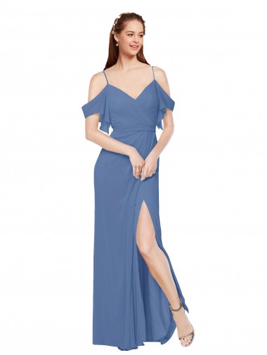 Sleeveless Sweetheart Soft Chiffon Windsor Blue A-Line Long Bridesmaid Dress Bath