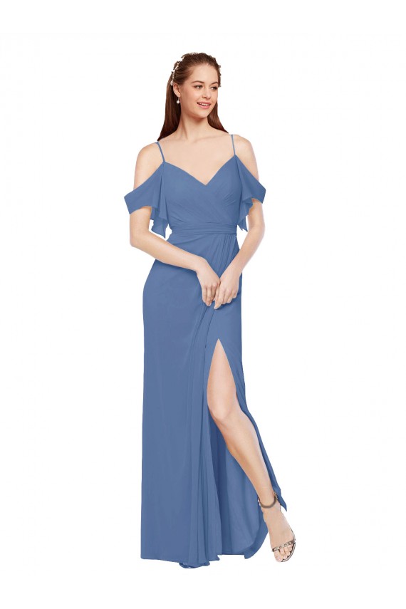 Sleeveless Sweetheart Soft Chiffon Windsor Blue A-Line Long Bridesmaid Dress Bath