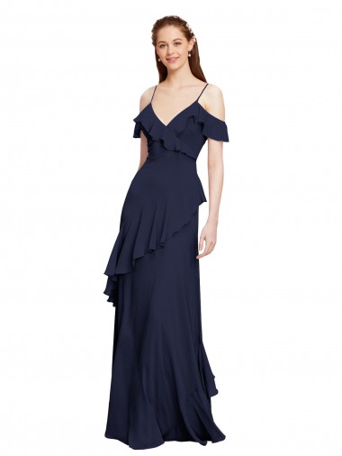 Sleeveless V-Neck Chiffon Dark Navy Long Formal Dresses / Bridesmaid Dresses Bath