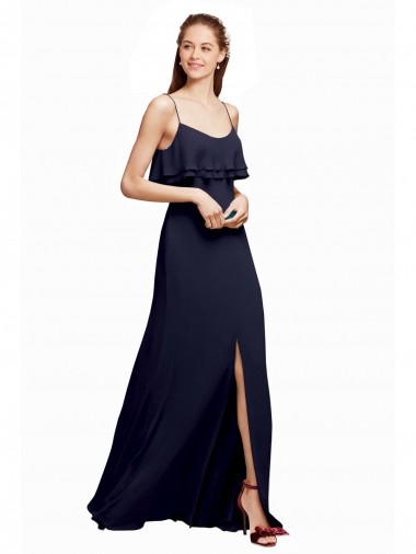 Sleeveless Scoop Neck Chiffon Dark Navy Long Floor Length Bridesmaid Dress Bath