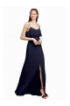 Sleeveless Scoop Neck Chiffon Dark Navy Long Floor Length Bridesmaid Dress Bath