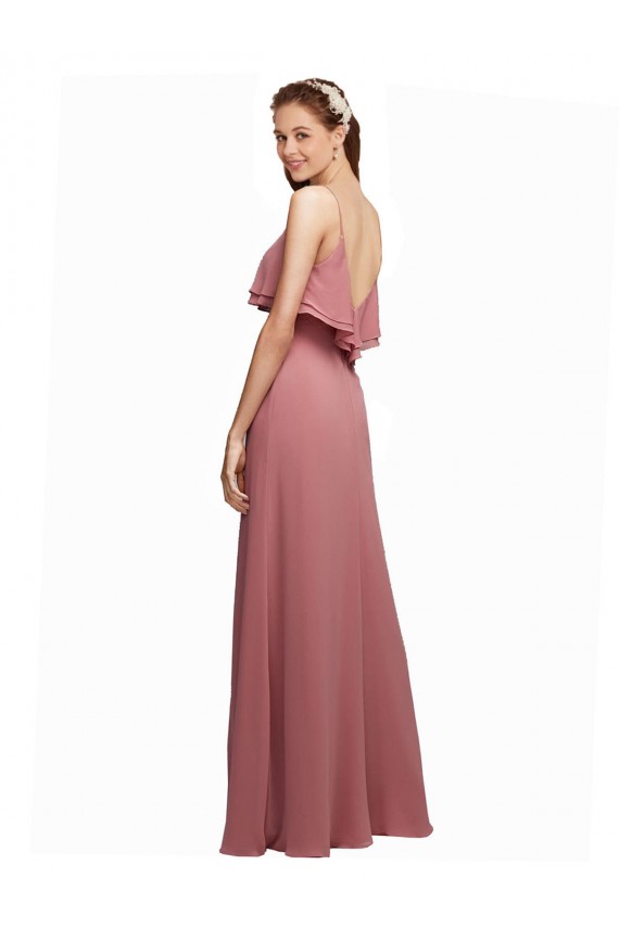 Sleeveless Scoop Neck Chiffon Dark Navy Long Floor Length Bridesmaid Dress Bath