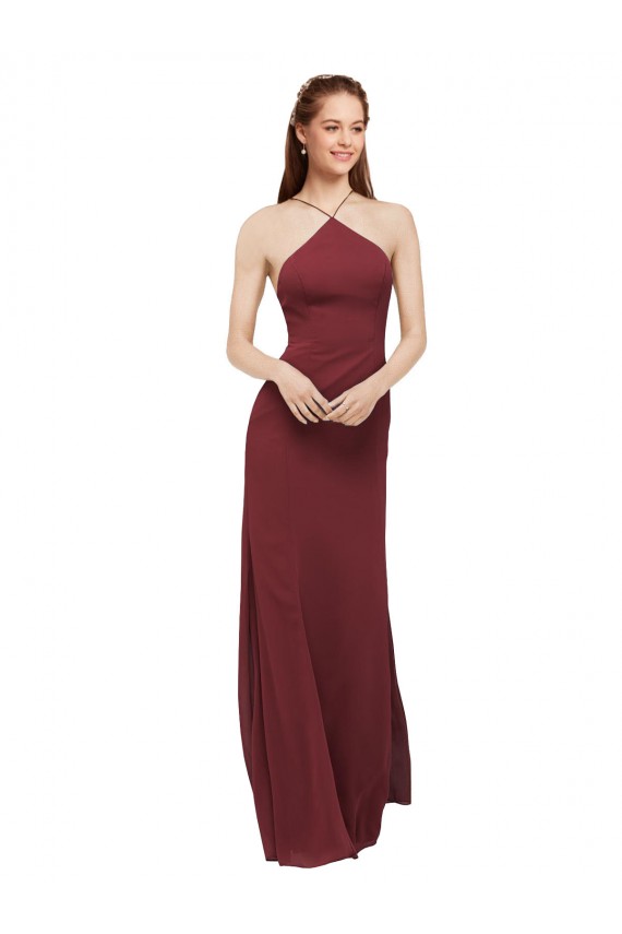 Sleeveless Halter Neck Soft Chiffon Burgundy Long Formal Dress / Bridesmaid Dress Bath