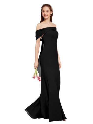Sleeveless Off the Shoulder Soft Chiffon Black Long Prom Dress / Bridesmaid Dress Bath