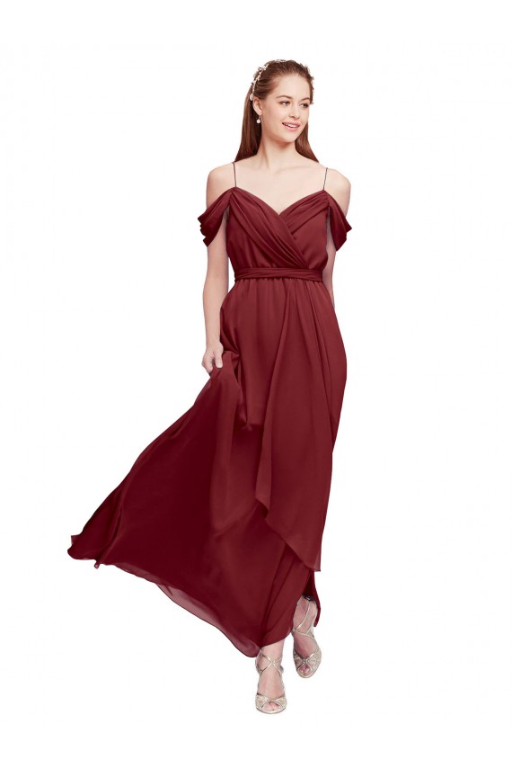 Sleeveless Sweetheart Soft Chiffon Burgundy Long Formal Dress / Bridesmaid Dress Bath