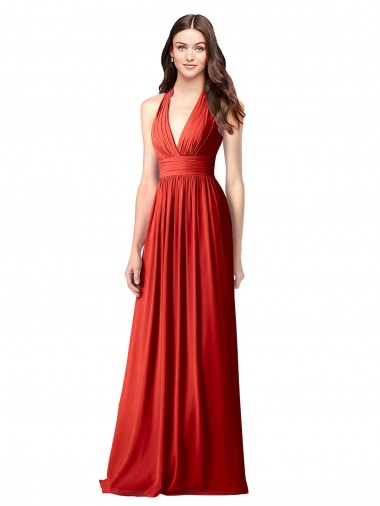 Sleeveless V-Neck Soft Chiffon Red Long Bridesmaid Dress / Formal Dress Bath