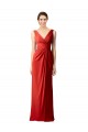 Sleeveless V-Neck Soft Chiffon Red Long Bridesmaid Dress Bath