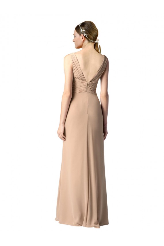 Sleeveless V-Neck Soft Chiffon Red Long Bridesmaid Dress Bath