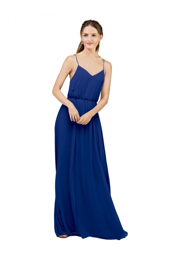 Sleeveless Sweetheart Chiffon Royal Blue Long Bridesmaid Dress / Evening Dress Bath