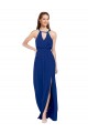 Sleeveless High Neck Soft Chiffon Royal Blue A-Line Long Bridesmaid Dress Bath