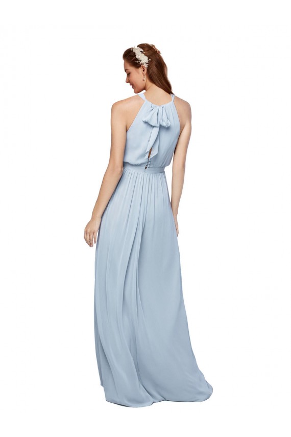 Sleeveless High Neck Soft Chiffon Royal Blue A-Line Long Bridesmaid Dress Bath