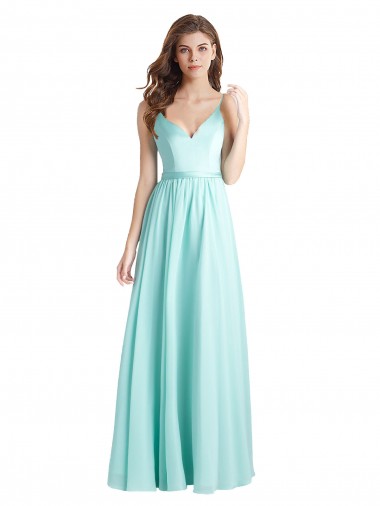 Sleeveless V-Neck Soft Chiffon & Satin Waterfall Long Bridesmaid Dress Bath