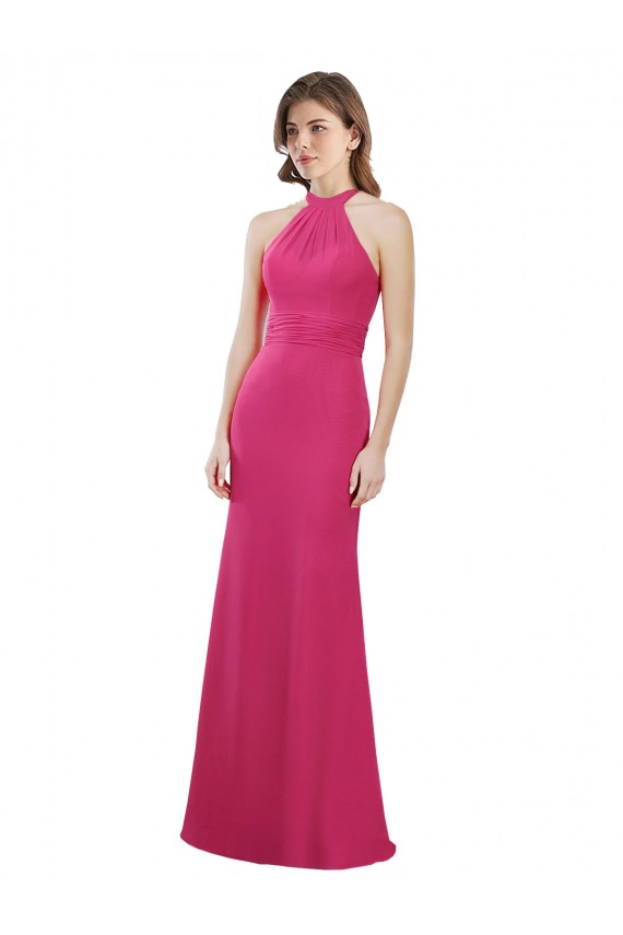 Sleeveless High Neck Soft Chiffon Ruby Long Bridesmaid Dress Bath