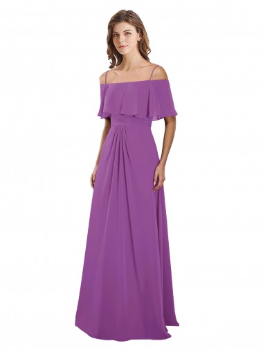 Flutter Sleeves Spaghetti Straps Soft Chiffon Dahlia Long Bridesmaid Dress Bath