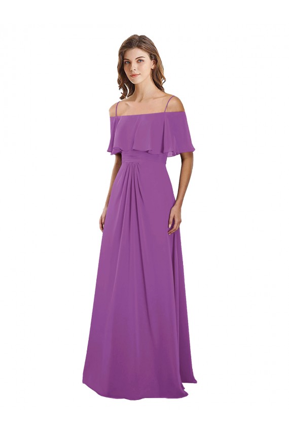 Flutter Sleeves Spaghetti Straps Soft Chiffon Dahlia Long Bridesmaid Dress Bath