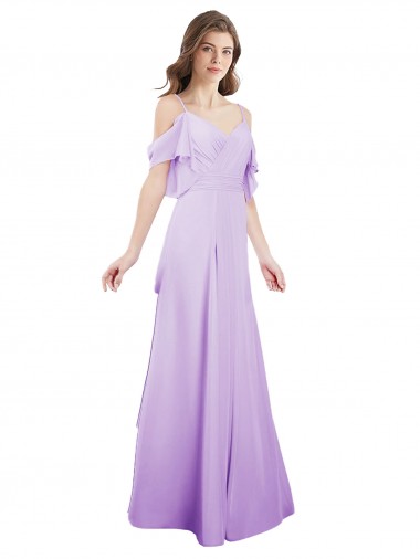 Cold Shoulder Sweetheart Soft Chiffon Lilac Long Formal Dress / Bridesmaid Dress Bath