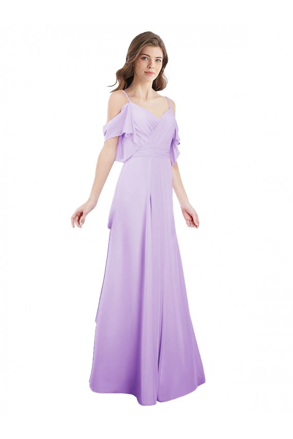 Cold Shoulder Sweetheart Soft Chiffon Lilac Long Formal Dress / Bridesmaid Dress Bath