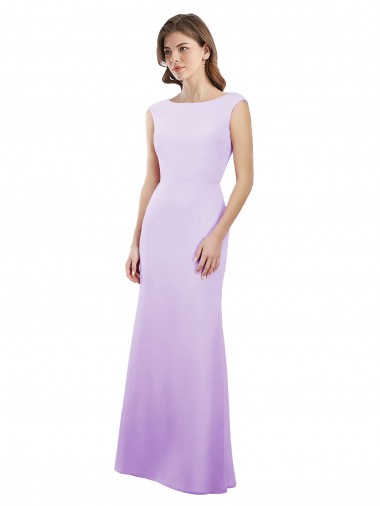 Cap Sleeves Round Neck Soft Chiffon Lilac Long Bridesmaid Dress Bath