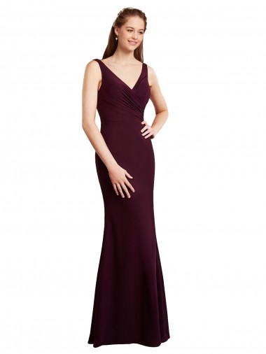 Sleeveless V-Neck Soft Chiffon Burgundy Gold Long Bridesmaid Dress Bath
