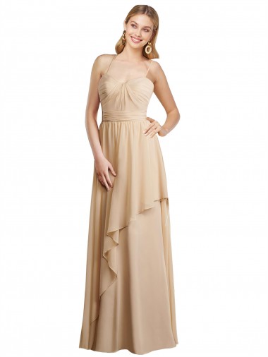 Sleeveless Sweetheart Soft Chiffon Champagne Long Bridesmaid Dress Bath