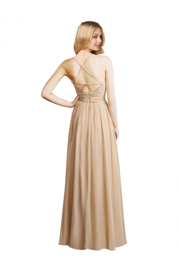 Sleeveless Sweetheart Soft Chiffon Champagne Long Bridesmaid Dress Bath