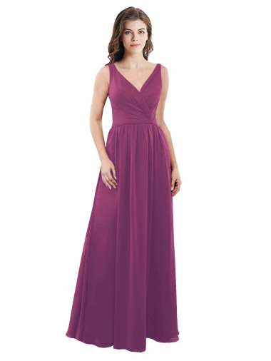 Sleeveless V-Neck Soft Chiffon Wild Berry A-Line Long Bridesmaid Dress Bath