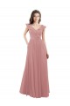 Cap Sleeves V-Neck Soft Chiffon Dusty Pink Long Bridesmaid Dress Bath