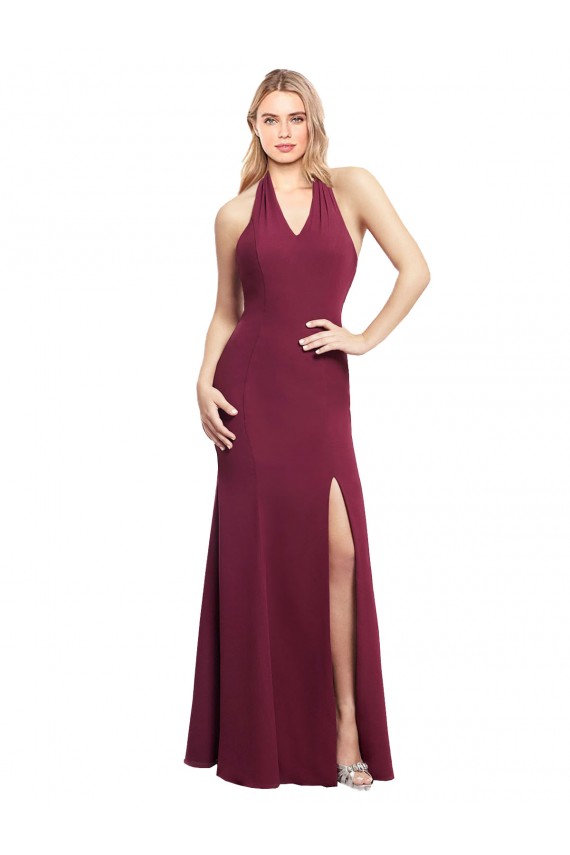 Sleeveless Halter Neck Soft Chiffon Burgundy Mermaid Long Bridesmaid Dress Bath