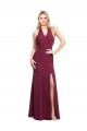 Sleeveless Halter Neck Soft Chiffon Burgundy Mermaid Long Bridesmaid Dress Bath