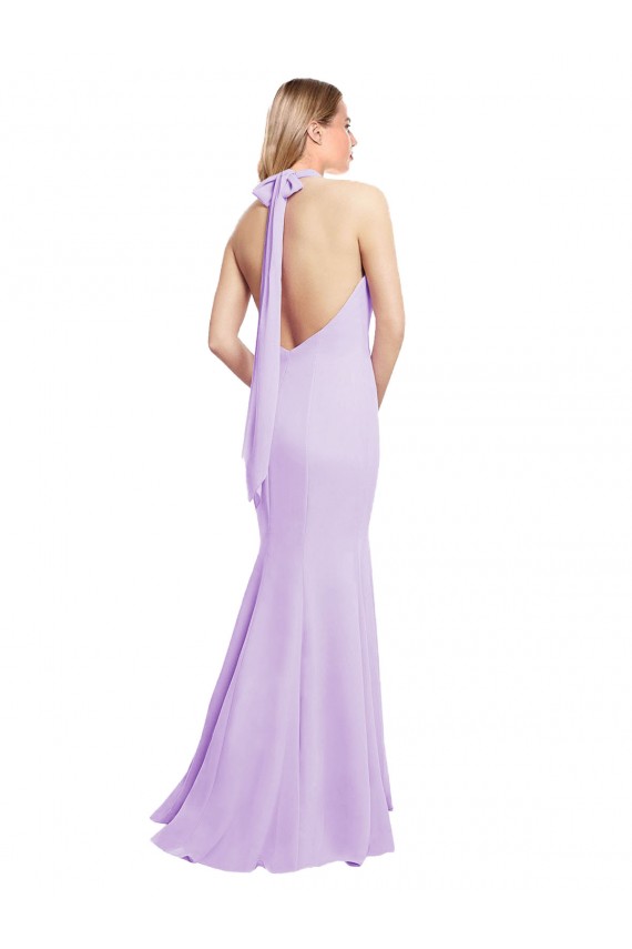 Sleeveless Halter Neck Soft Chiffon Burgundy Mermaid Long Bridesmaid Dress Bath