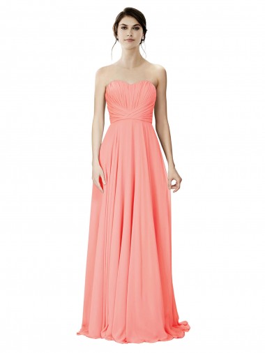 Sleeveless Strapless Soft Chiffon Peach Long Bridesmaid Dress Bath
