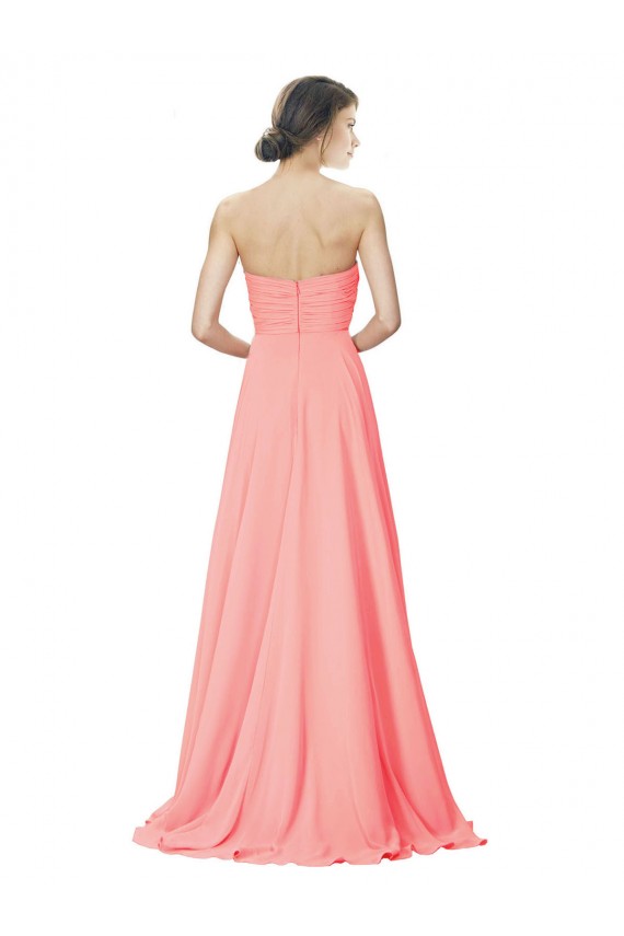 Sleeveless Strapless Soft Chiffon Peach Long Bridesmaid Dress Bath