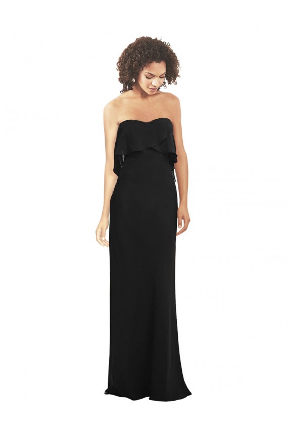 Sleeveless Strapless Soft Chiffon Black Long Bridesmaid Dress Bath