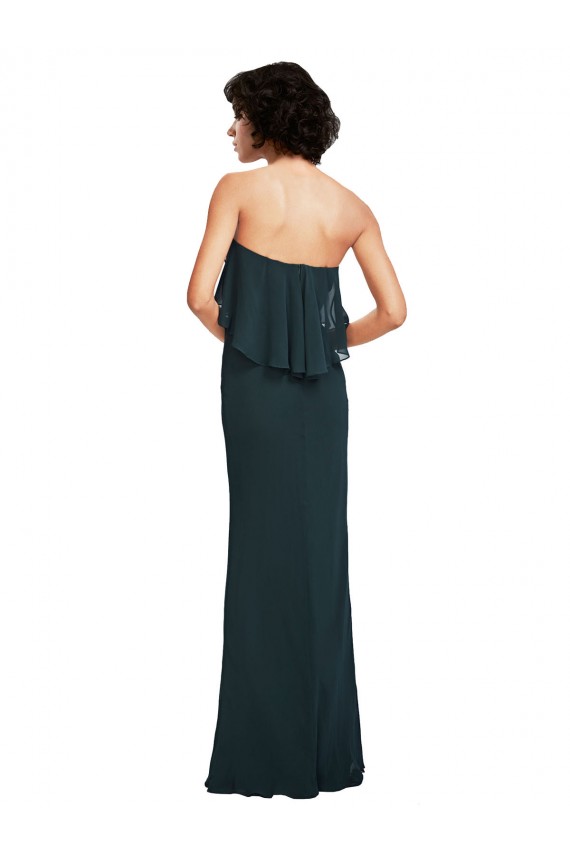 Sleeveless Strapless Soft Chiffon Black Long Bridesmaid Dress Bath