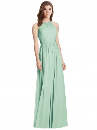 Sleeveless Halter Neck Soft Chiffon Mint Green Long Semi Formal Evening Dress / Bridesmaid Dress Bath