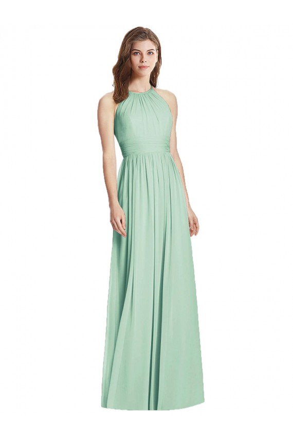 Sleeveless Halter Neck Soft Chiffon Mint Green Long Semi Formal Evening Dress / Bridesmaid Dress Bath