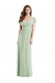 Flutter Sleeves V-Neck Soft Chiffon Sage Long Bridesmaid Dress Bath