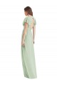 Flutter Sleeves V-Neck Soft Chiffon Sage Long Bridesmaid Dress Bath