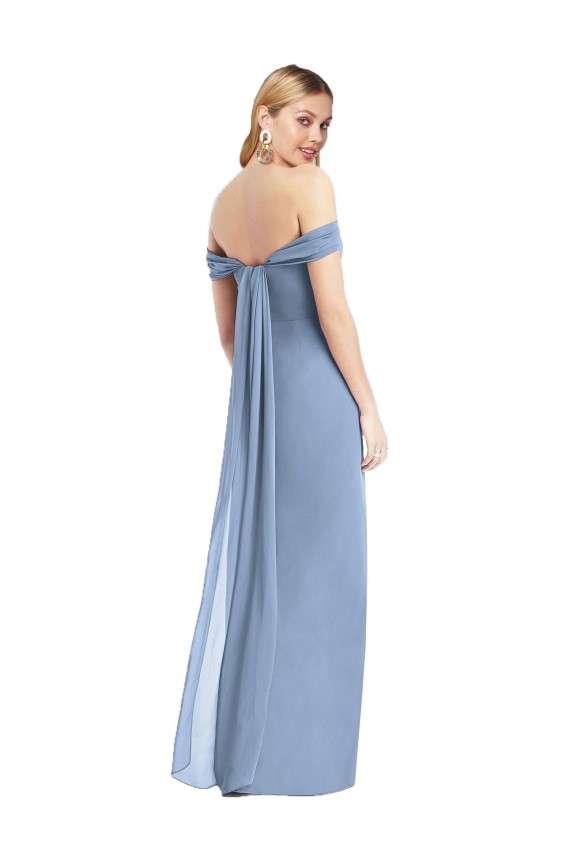Sleeveless Off the Shoulder Soft Chiffon Dusty Blue Long Semi Formal Evening Dress / Bridesmaid Dress Bath