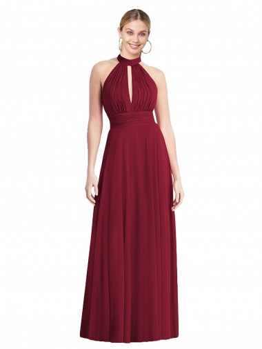 Sleeveless High Neck Soft Chiffon Burgundy Long Semi Formal Evening Dress / Bridesmaid Dress Bath