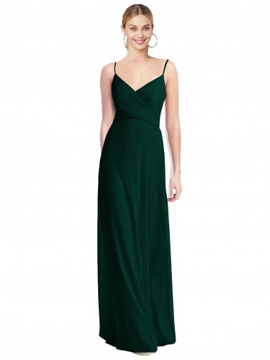 Sleeveless V-Neck Soft Chiffon Ever Green Long Bridesmaid Dress Bath