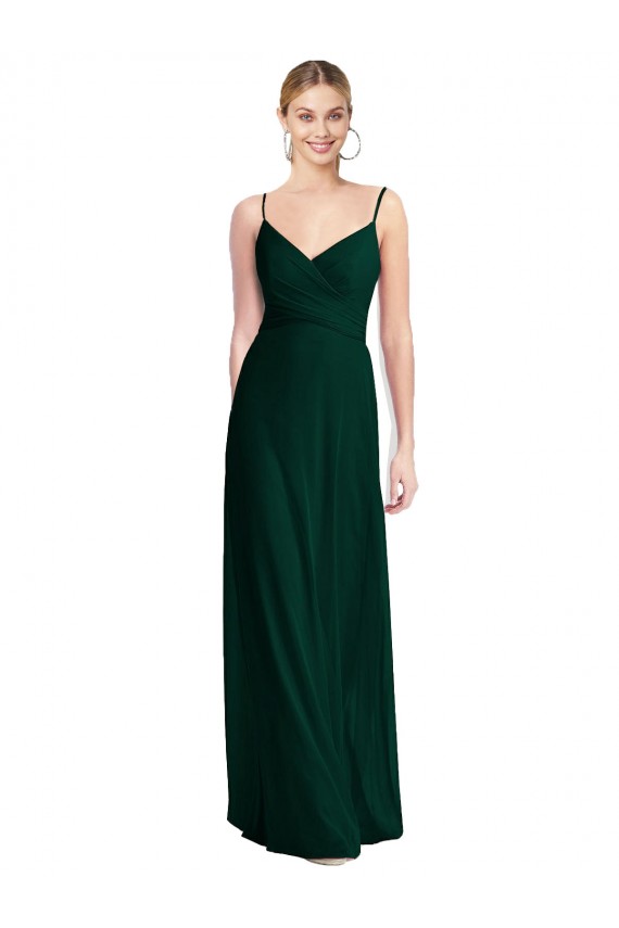 Sleeveless V-Neck Soft Chiffon Ever Green Long Bridesmaid Dress Bath
