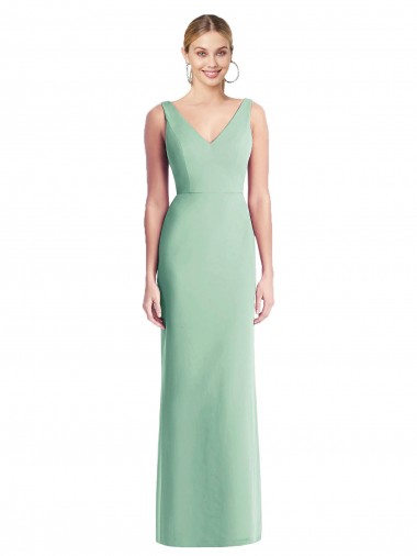 Sleeveless V-Neck Soft Chiffon Mint Green Trumpet Long Bridesmaid Dress Bath
